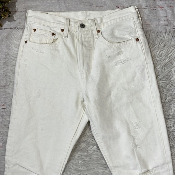 Levi’s 501 Skinny Don't Mind If I Do White Distress Button Fly High Rise Jeans - Picture 12 of 14
